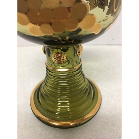 VINTAGE GERMANY" FRANKFURT" OLIVE GREEN GOLD GOBLET ETCHED ENCRUSTED - Picture 3 of 6